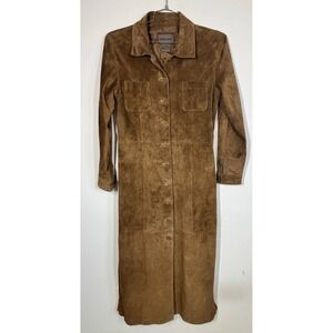VTG Brandon Thomas Brown Suede Button Front Duster Trench Coat Lined Women's 10